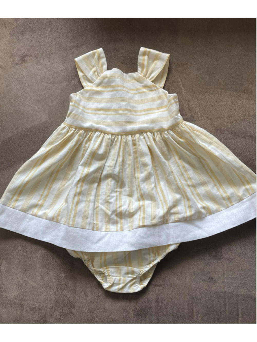 Edgehill Collection Baby Girl White Yellow Striped Dress & Bloomer 0-3 Months - Picture 7 of 8